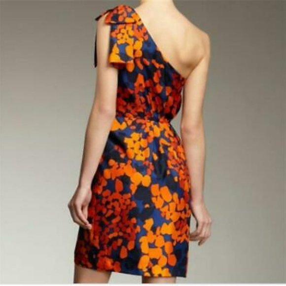 Milly Of New York Neves One-Shoulder Silk Dress Size 8 New with tag Navy/orange - Picture 4 of 13